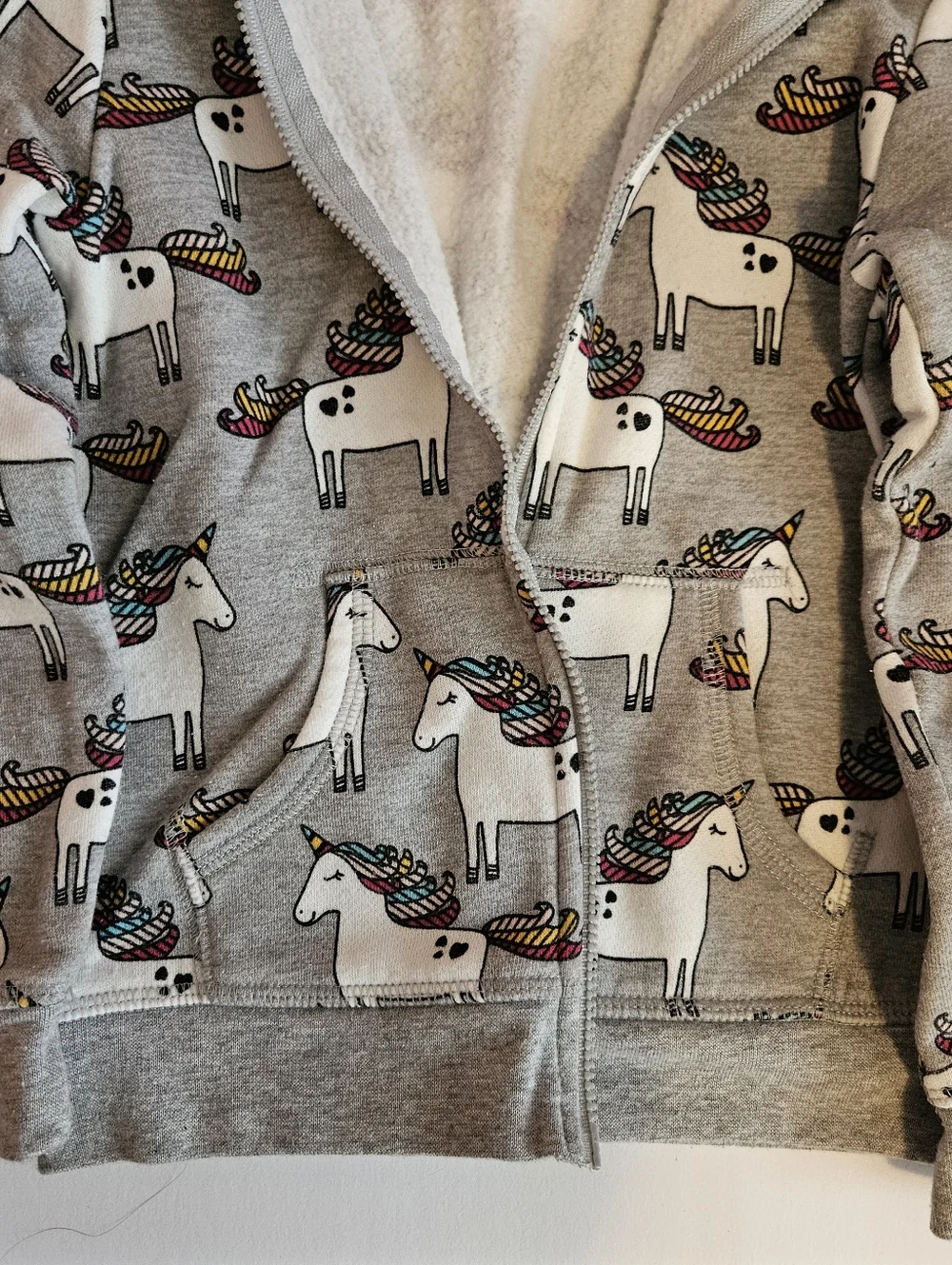 okie dokie Gray Unicorn Print Zip Hoodie Jacket 5T